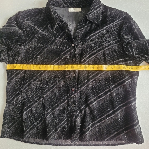 Vintage 90s Y2K Pulli Black Velvet Burnout Stripe Shirt Whimsigoth Goth - Picture 12 of 12